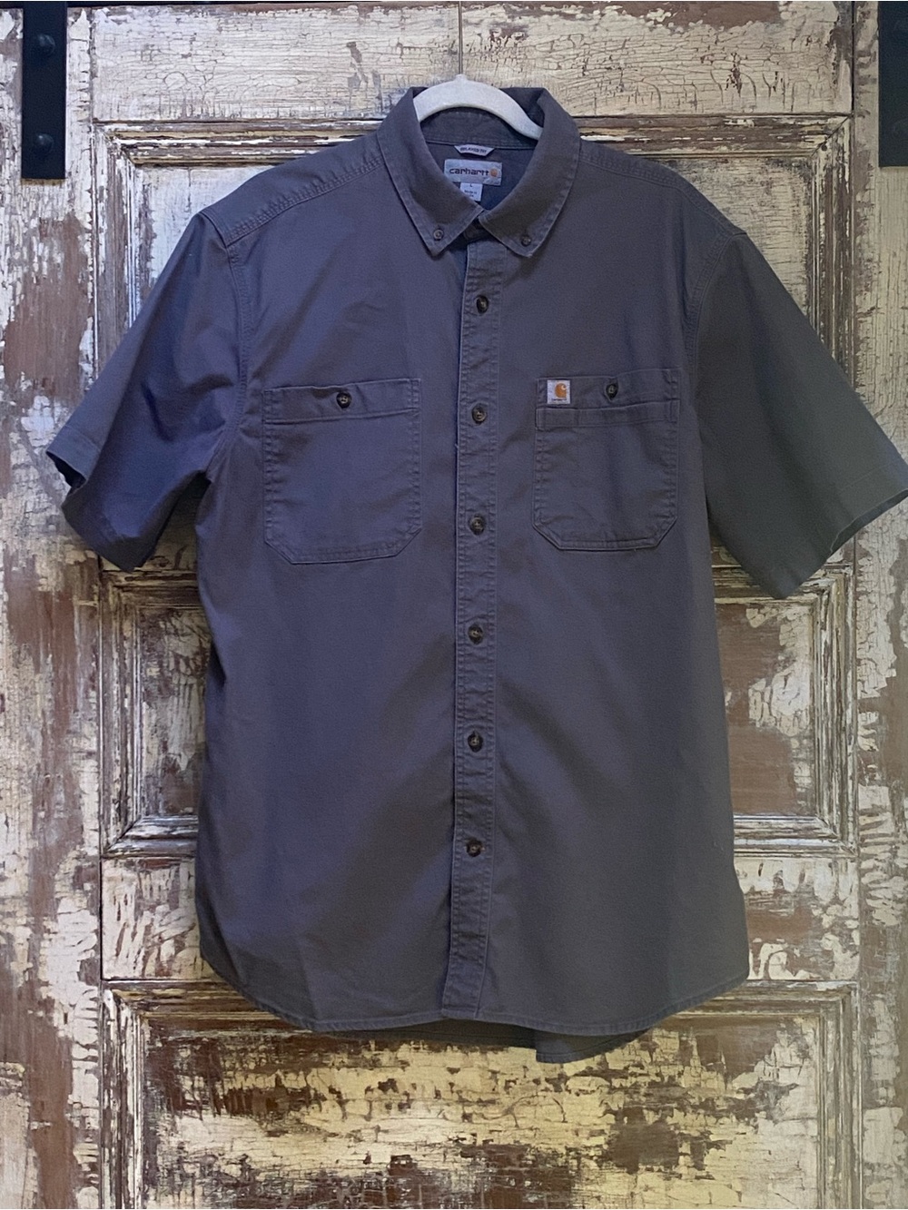 Carhartt Short-Sleeve Streetwear Button-Down Shirt in Dark Gray, Size L